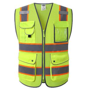 Gilet riflettente di sicurezza stradale personalizzabile multicolore con tasche e indumenti di sicurezza riflettenti con cerniera