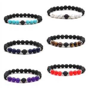 8MM Black Lava Healing Balance 7 Chakra Perlen Armband Natürliche Lazuli Tigerauge Stein Yoga Armband Für Frauen Schmuck