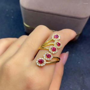 Rings de cluster jóias de festa feminina anel de rubi natural e real 925 prata esterlina para homens ou mulheres