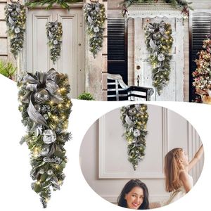 Decorative Flowers Led Christmas Wreath With Artificial Pine Cones Berries And Holiday Front Door Hanging Decoration For Home #T2G