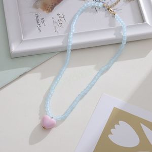 Pink Heart Pendant Choker Necklace Charm Design Jewelry Women's Neck Gift Necklace Trend Irregular Blue Crystal