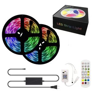 RGB LED 스트립 조명 Wi -Fi Bluetooth 음악 동기화 된 24keys 원격 컨트롤러 및 어댑터가있는 30LEDSWATERPORFOR TAPE 키트