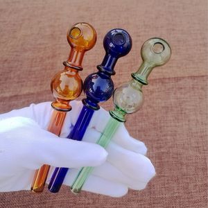 Double Ball Glass Pipe Slender Pyrex Wax Burner Pipe Colored Round Oil Straight Hand Glass Smoking Pipes Tobacco Accessories SW53