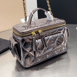Designer Women Mini Vanity With Chain Cosmetic Bag France Paris Luxury Brand Quilted Leather Trunk Shoulder Bags Lady Makeup Case Box Crossbody Strap Lux Handbag