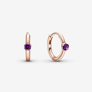 Purple Solitaire Huggie Hoop Earrings for Pandora 925 Sterling Silver Jewelry CZ Diamond Rose Gold Circle Wedding Earring Set For Women Girls with Original Box