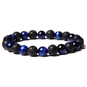 Strand Natural Black Lava Stone Beads Charm Bracelet Tiger Eye Beaded Men Pulsera Homme Gioielli Regali all'ingrosso