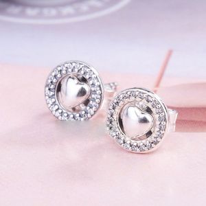 Orecchini a bottone Forever Hearts in argento sterling 925 per orecchini alla moda in stile Pandora europeo