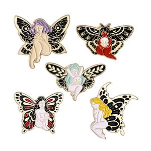 Cartoon Girl with Butterfly Wing broszki Zestaw owadów zwierzęcy szkliwa szpilki ze stopu pamiątki złota odznaki dla kobiet małe biżuterię