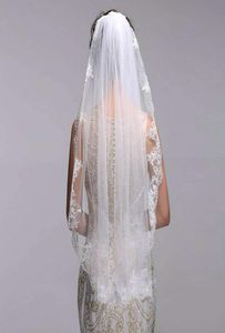 Selling Ivory Velos Novia 2017 New Wedding Veil Short One Layer Lace Applique Edge Veu De Noiva Voile Mariage Bridal Veil1076689