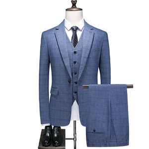 Herrar kostymer blazers jacka väst byxor senaste lyx mode mens pläd casual affär social formell 3 datorer set brudgum bröllop 221201