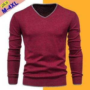 Suéter dos homens Outono Homens Pulôver Primavera Algodão V-Pescoço Sólido Slim Sweater Jumpers Masculino Malhas Homem Plus Size 4XL Estilo Simples Jersey 221202