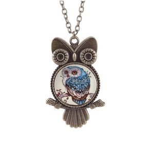 Pendant Necklaces Fashion Jewelry Vintage Time Gem Cabochon Steampunk Owl Pendant Necklace Sweater Drop Delivery Necklaces Pendants Dhsde