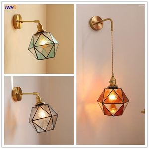Wall Lamp IWHD Japan Style Copper LED Lights Fixtures Switch Beside Bathroom Mirror Stair Light Glass Modern Sconce