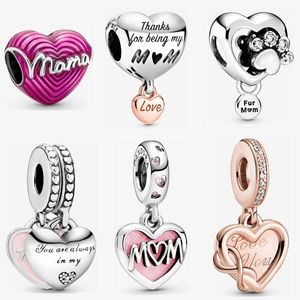 925 M￣e prateada Pingente Pingente Charms Diy Fit Pandora Breads Bracelet Mother Fashion Jewelry Gifts