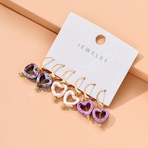 3 par/set Cute Acrylic Hollow Heart Hoop örhängen Huggie för kvinnor Girls Gold Color Drop Earring Fashion Statement Bijoux