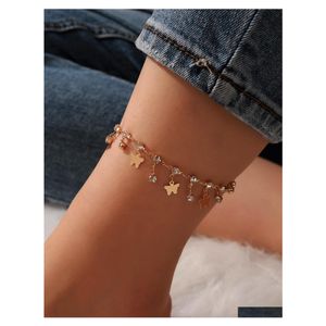 Anklets ankelarmband för flickor/damer guldton fjäril Rhinestone Tassel Anklet Chain Foot Chains Yoga Dancing Anklets Drop de Dhwiq