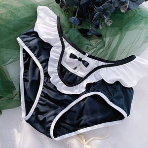 Women's Panties Japanese Girl Lolita Lace Black Panties Transparent Sexy Bow Maid Ruffle Sweet Lingerie Female Large Size 3XL Underwear 221202