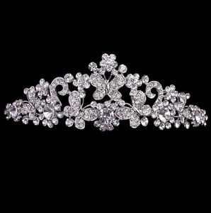 Cheap but High Quality Silver Rhinestone Butterfly Pageant Tiara Crown Bridal Hair Accessories Party Princess Queen Headpieces 2120394