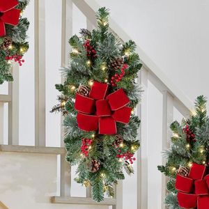 Flores decorativas de Natal Led Rattan Garland With Lights Flower Green Artificial Artificial Stairs Banner Party Decoration Wreath #T2G