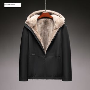 cappotto di pelliccia di visone da uomo inverno vera pelliccia giacche parka con cappuccio ispessimento cappotto caldo top giacche a vento plus size abbigliamento uomo