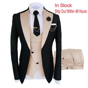 Men's Suits Blazers Slim Fit Fashion 3 Pieces Men Suit Formal Business Champagne Beige Tuxedos for Wedding Groom Rugular BlazerPantsVest 221201