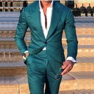 Erkek Suit Blazers kostüm homme yeşil smokin erkekler takım elbise ince fit damat terzi