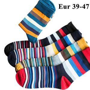 Men's Socks 10PCS 5pairs Mens Cotton Trendy Plus Large Big Size 44 45 46 47 Chromatic Stripe Calcetines Happy Funny Sox Meias