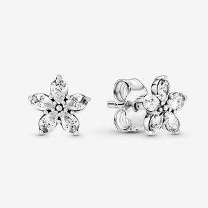 Sparkling Snowflake Stud Earrings Real Sterling Silver for Pandora CZ Diamond Wedding Jewelry For Women Girlfriend Gift Earring Set with Original Box