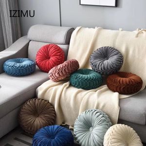 Cushion/Decorative Pillow IZIMU European Style Round Solid Red Grey Blue Pink Beige Green Seat Velvet Fabric Back Sofa Bed 221202