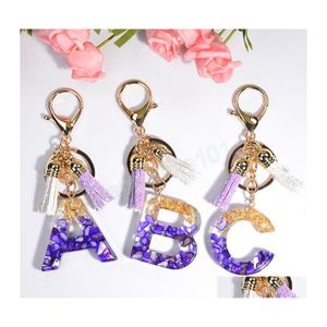 Key Rings Exquisite 26 Letters Resin Keychains Women Alphabet Key Ring With Tassel Bag Charm Car Pendent Ornaments Accessories Drop Dh8Em