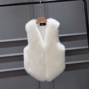 Gilet da donna Autunno e Inverno Gilet di pelliccia sintetica Peluche Rex Rabbit Hair Gilet corto Moda Donna e ragazza Tempo libero Bianco 221202