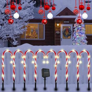 Solar Candy Cane Fairy Lights With Star 1 To 12 Outdoor Stake Landscape Lamps For Garden Christmas Decoration