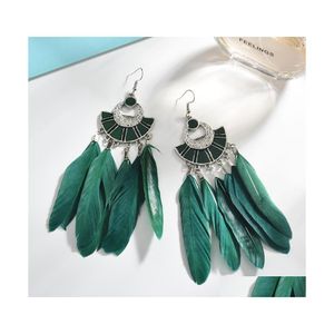 Dangle Chandelier Bohemian Fashion Womens Exaggerated Feather Tassels Dangle Earrings Fanshaped Long Drop Delivery Jewelry Dhyu0