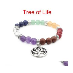 Beaded 7 Chakras Yoga Meditation Healing Ncing Round Stone Beads Stretch Bracelet With Tree Of Life Bangle For Women Men Gifts Drop Dh8Kx