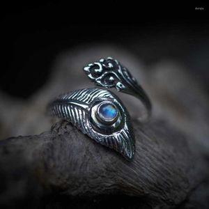 Pierścienie klastra 925 Vintage Thai Silver Moonstone Otwarcie Pierście