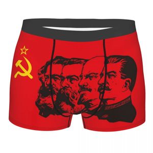 Underbyxor kommunistflagga Marx Engels Lenin och Stalin underkläder manlig sexig CCCP USSR Communism Boxer Briefs Shorts trosor mjuka underbyxor 221202