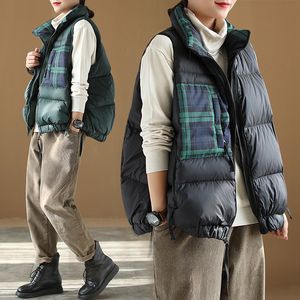 Damenwesten Frauen Colorblock Plaid Daunenjacke Parka Frauen Weste ärmellose Tops lose warm im Winter Schneemantel Paar Modelle 221202