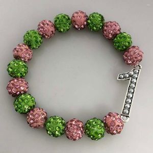 Strand Greek Sorority Pink Green Disco Ball Elastic Number Rhinestone Charm Bracelet Jewelry