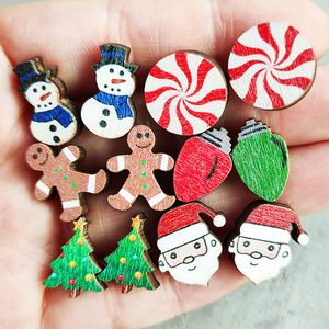 Christmas Stud Candy Pupazzo di neve Babbo Natale Cartone animato Orecchini a bottone in legno Accessori moda Regalo di NATALE