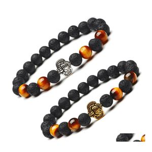 4 stili di perline testa di leone charms 8 mm nero pietra lavica perline braccialetto fai da te aromaterapia olio essenziale per diffusore gioielli yoga goccia D Dh0B6