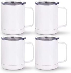 Sublimering muggar rostfritt stål kaffetumbler dubbel vägg 10 oz vita tomma muggar med handtag och lock för Cricut muggpressmaskin sublimering tryck SS1202