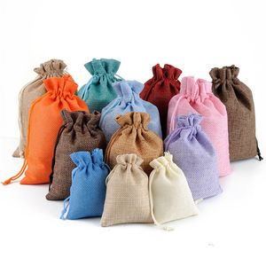 Gift Wrap 100 PCS linen bag drawstring burlap gift jewelry packaging wedding candy Christmas party storage customizable 221202