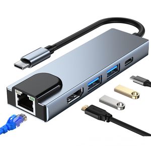 5 In 1 USB Type C Hub HDMI 4K USB C Hub to Gigabit 100m Ethernet RJ45 LAN -adapter USB 3.0 PD Port voor MacBook Pro Samsung
