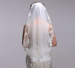 Selling Ivory Velos Novia 2017 New Wedding Veil Short One Layer Lace Applique Edge Veu De Noiva Voile Mariage Bridal Veil7213683