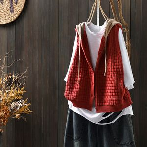 Women's Vests Women's Retro Hooded Knitted Vest Sleeveless Tops Fashion Sleeveless Waistcoat Loose Cardigan Leisure Solid Color Plus Size 221202