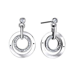 925 Sterling Silver Logo Double Circle Pendant Stud örhängen med originalbox för Pandora CZ Diamond Women Girls Wedding Jewelry Engagement Earring Set