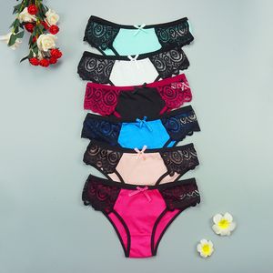 Calcinha feminina renda algodão cuecas mulheres calcinha 6pcslots sexy íntimo roupas íntimas lingerie mulher respirável arco -calça mxl atacado calcinhas 221202