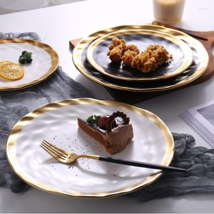 Dinnerware Sets 8inch 10inch Gold Ceramic Plate Dish White Black Tableware Set Porcelain Jewelry Luxury Service Tray Kitchen Toos