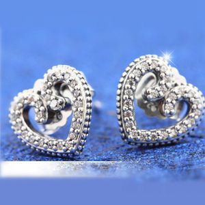 925 Sterling Silver Heart Swirls Stud örhängen passar europeisk pandora stil smycken modeörhängen