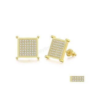 Stud Fashion Donna Mens Stusd Orecchini Micro Impostazione Cz Stone Square Orecchini a bottone Bling Punk Regalo di nozze per gli amici Drop Delivery J Dhon8